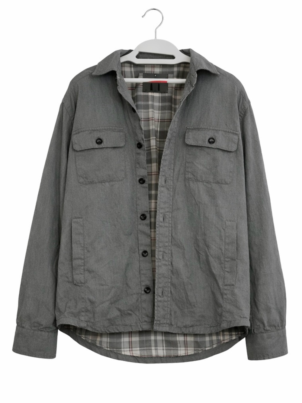 UNTUCKit Ziata Quilted Shirt Jacket Gray Red Plaid M